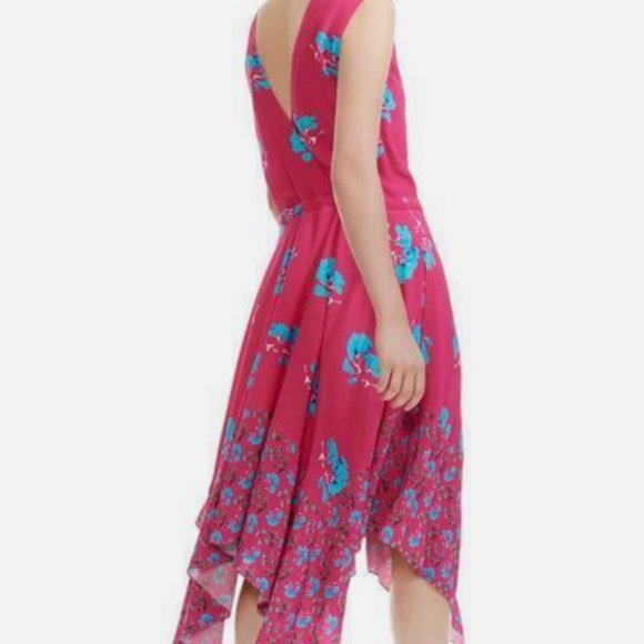 Maje Dress Rushia Asymmetric Cocktail, Pink & Blue Floral, Small, EUC - Picture 2 of 9